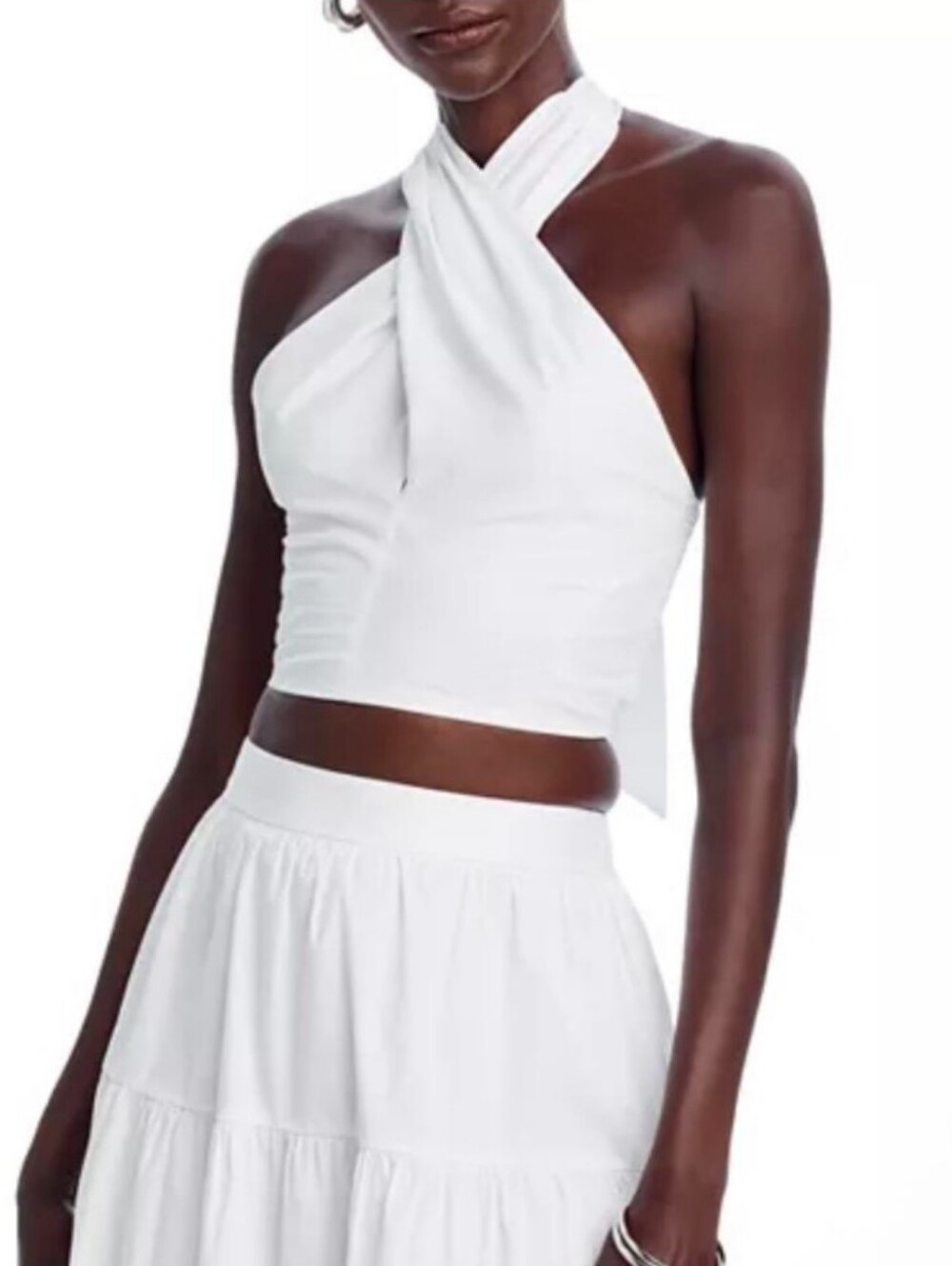 STAUD White Twist Halter Crop Top